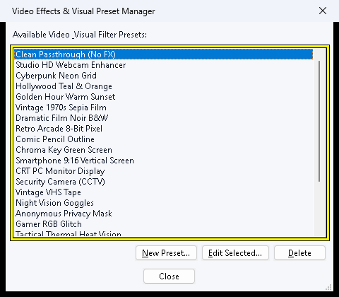 Video Effects Manager